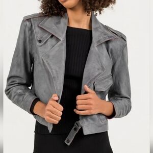 ALEEZA PARIS‎ Brett Lamb Skin Leather Jacket. Sz S. NWT
